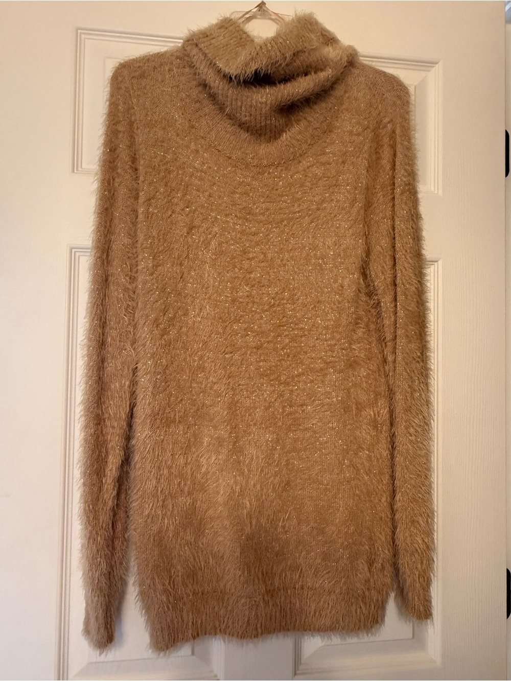 Charlie Paige Camel Fuzzy Turtleneck Sweater
